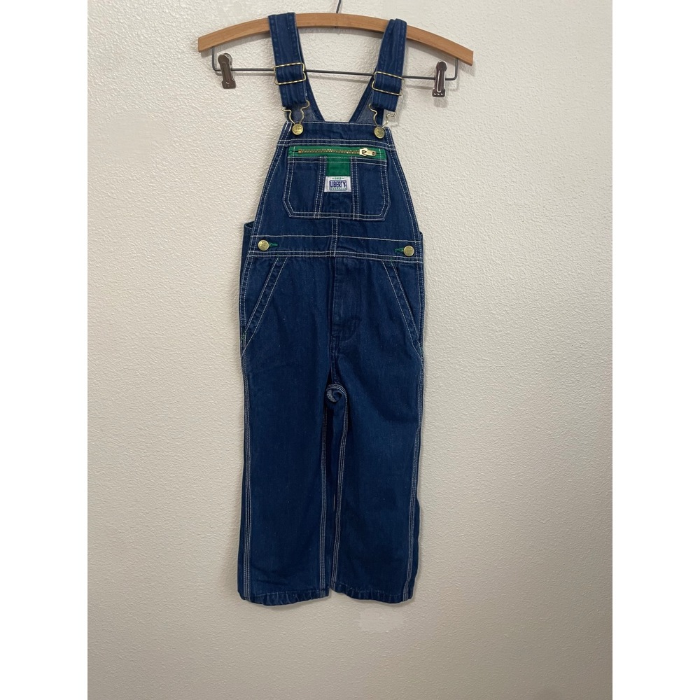 Liberty Overalls Bibs Kids Size 5R Blue Denim Excellent Green Zipper Workwear